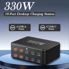 330W GaN USB-C Charger 100W PD3.0 QC3.0 PPS Fast Charging for Laptop Phone Black