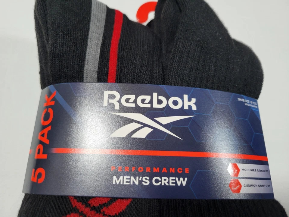 Calcetines de entrenamiento Reebok para hombre Crew- Performance 5 pares control de humedad talla 6-12,5 Foto 3 de 4