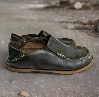 Black Leather Loafers OluKai Mens Sz 9 Moloa Slip On Slides  display picture 3