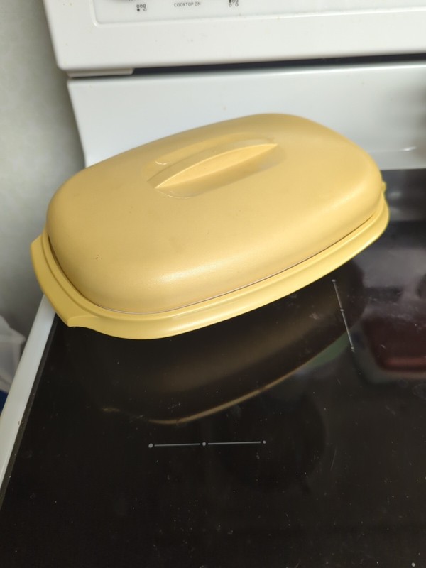 Vintage 3 Piece Tupperware 1273-4 Microwave Steamer Set Strainer Harvest Gold