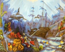 "Underwater Life" Printed Needlepoint Tapestry  Canvas Collection D'arts 11519