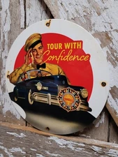 VINTAGE SHELL PORCELAIN SIGN CAR OIL STATION GAS PUMP PLATE AMERICAN GARAGE MAN