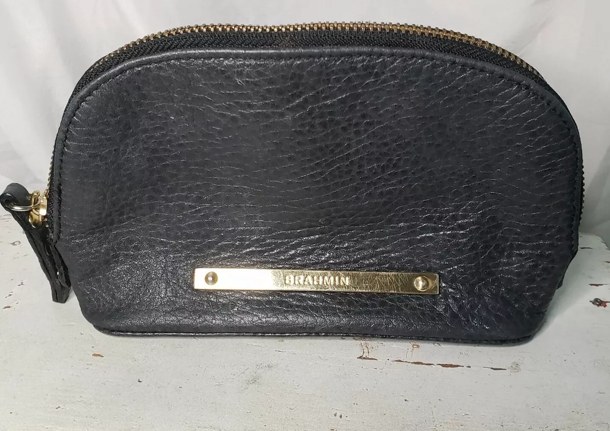 Brahmin Cosmetic Makeup Bag In Black Pebble Leather