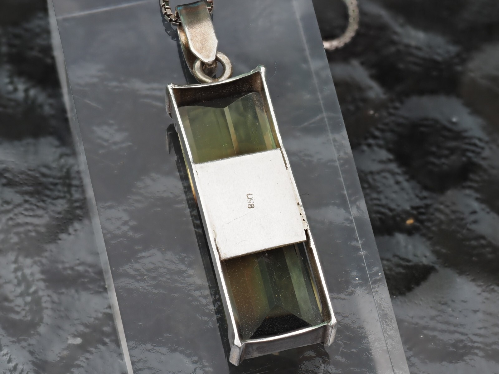 Photo 3 of Vintage Silver 850 Large Glass Pendant On 19" Chain, N27