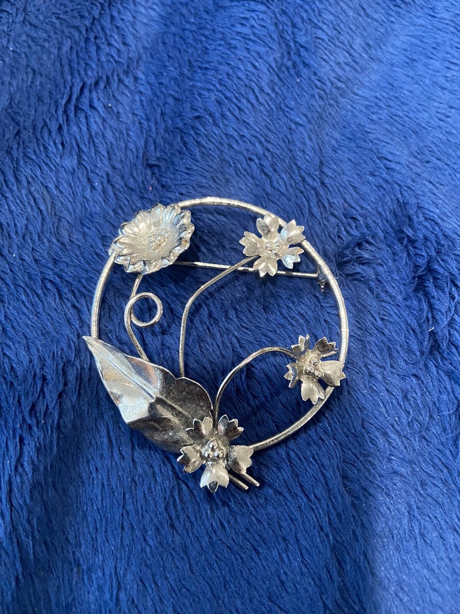 Sterling Silver 925 Round Flower Brooch