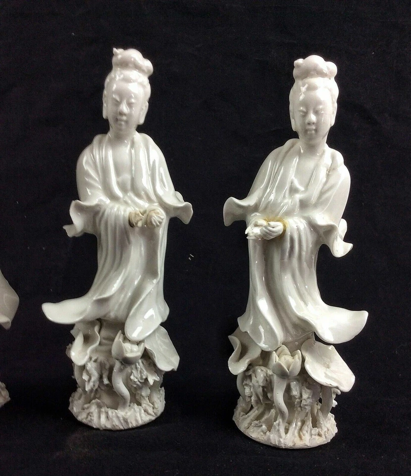 4 figuras de porcelana vintage Blanc de Chine Guan Yin años 1920 - 40 estatuas marca Foto 2 de 4