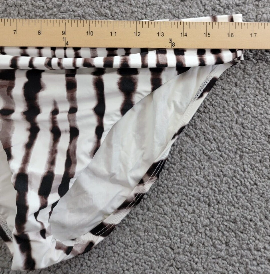 La Blanca Printed Shirred Hipster Bikini Bottom Women's 12 White/Black Pull On - Image 4 of 4