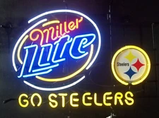 US STOCK Miller Lite Beer Pittsburgh Steelers Go 20"x16" Neon Sign Lamp Light