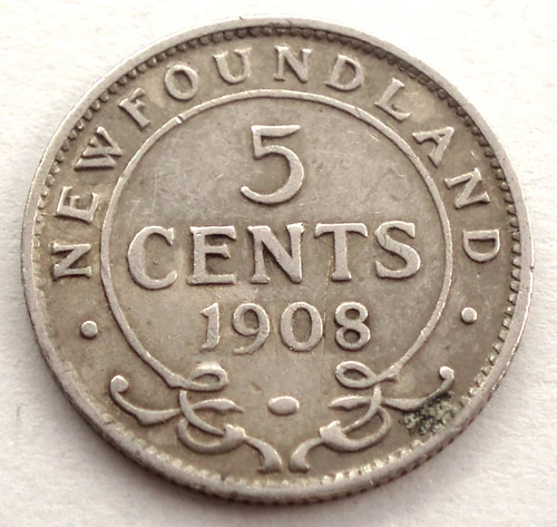 1908 Newfoundland 5 Cents — photo from the most recent tracked eBay sale