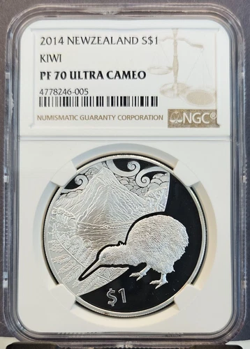 2014 NEW ZEALAND SILVER DOLLAR S$1 KIWI NGC PF 70 ULTRA CAMEO SCARCE LOW MINTAGE
