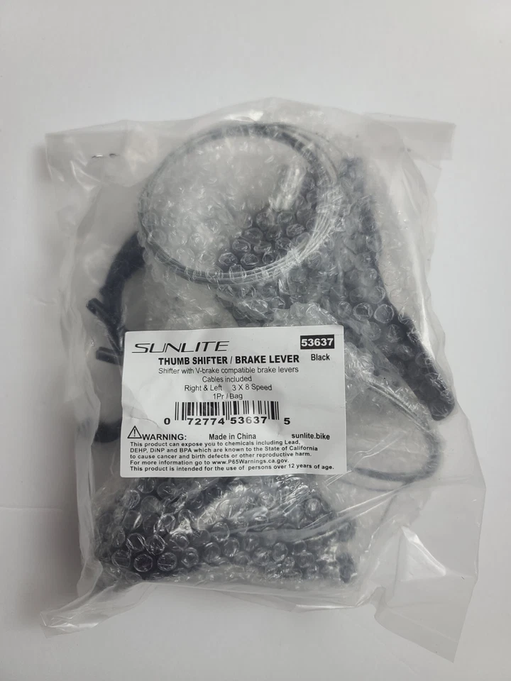 Sunlite 3x8 Speed Thumb Shifter Brake Levers V-Brake Right & Left w/Cables - Image 3 of 4