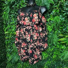 KLOSET THERAPY Dress Women Large Black Cold Shoulder Floral Flare A Line 1303