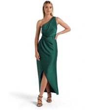 Forever New Melissa One-Shoulder Satin Dress AU 6 Emerald Green Formal Cocktail