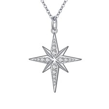 925 sterling Silver Cubic Zirconia Star/Snowflake/Teardrop Pendant Necklace f...