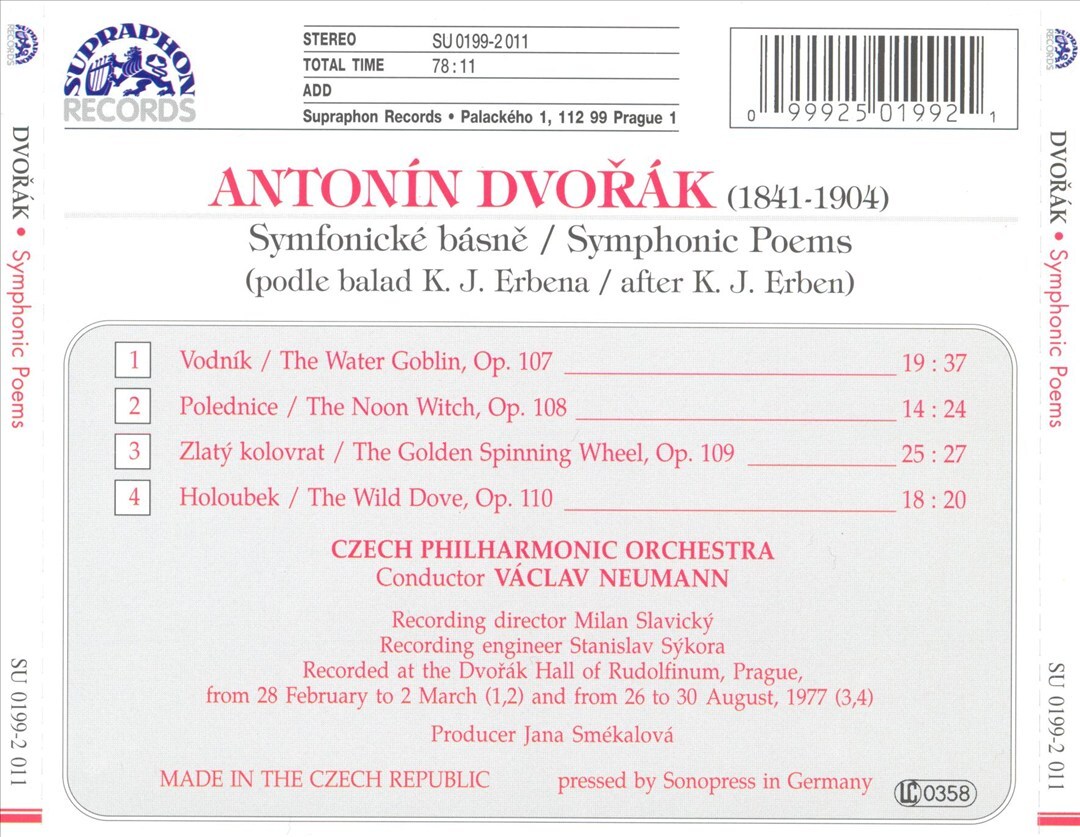 VÁCLAV NEUMANN DVORÁK: SYMPHONIC POEMS NEW CD 99925019921| eBay