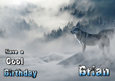 Wölfe Wolf Kunst Landschaft PERSONALISIERT Happy Birthday Grußkarte Gothic  