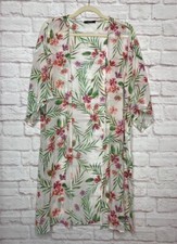 Small/Medium/Large/OS New White Palms Floral Chiffon Kimono Duster Cardigan