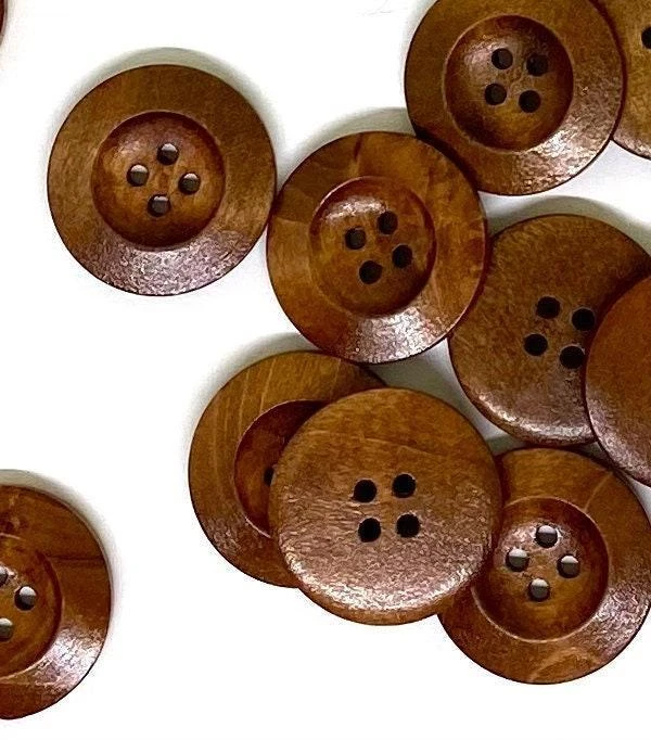 Dark brown wooden buttons - 25mm (1 inch) - 4 holes - round sewing