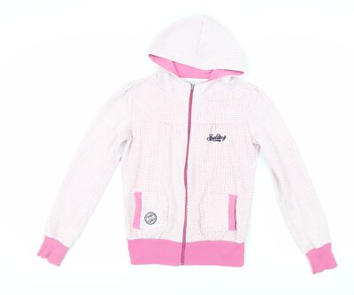 Spalding Damen rosa geometrisches Polyester Hoodie mit durchgehendem Reißverschluss Größe 10 Reißverschluss - Logo