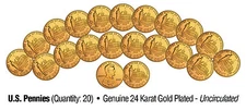 2009 Uncirculated 24K Gold LINCOLN PROFESSIONAL LIFE U.S. Pennies (Lot of 20)