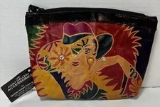 Vintage Tooled Leather Zip Clutch Makeup Bag Mediterranean Trading Co. NWT