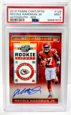 2019 Optic Autograph RED MECOLE HARDMAN JR RC Football Card /199 PSA 9 MINT