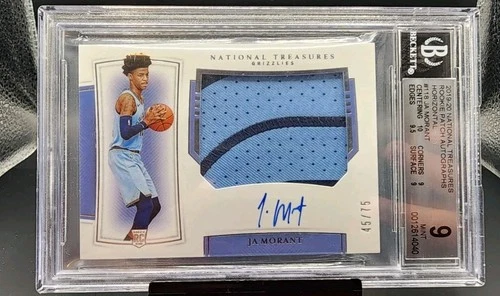 JA MORANT 2019-20 National Treasures Rookie Patch BGS 9 Auto 10 RPA RC  45/75