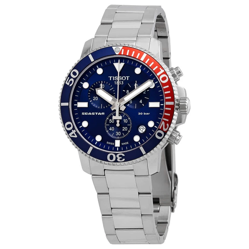 Tissot Seastar Chronograph Quartz Blue Dial Pepsi Bezel Men's Watch