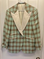 New Men&rsquo;s Green & Brown Plaid Tuxedo Jacket Wool+Silk Blend