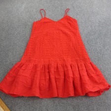 J Crew Dress Womens 8 Red Eyelet Cotton Ruffle Hem Spaghetti Strap Summer