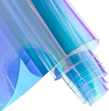 16 Gauge Holographic Iridescent Plastic Vinyl, 16"x54" Transparent Vinyl Fa...