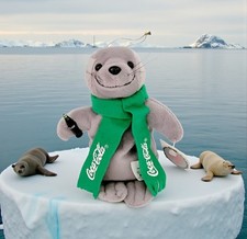 1998 Coca-Cola Bean Bag Plush 8" Seal In Green Scarf Embroidered Logo New W/Tags