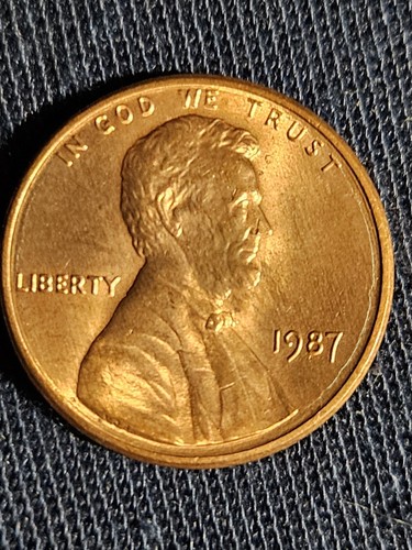 1987 Penny Errors No Mint Mark, Struck Off Center, Close AM, (MS) Nice Coin #87