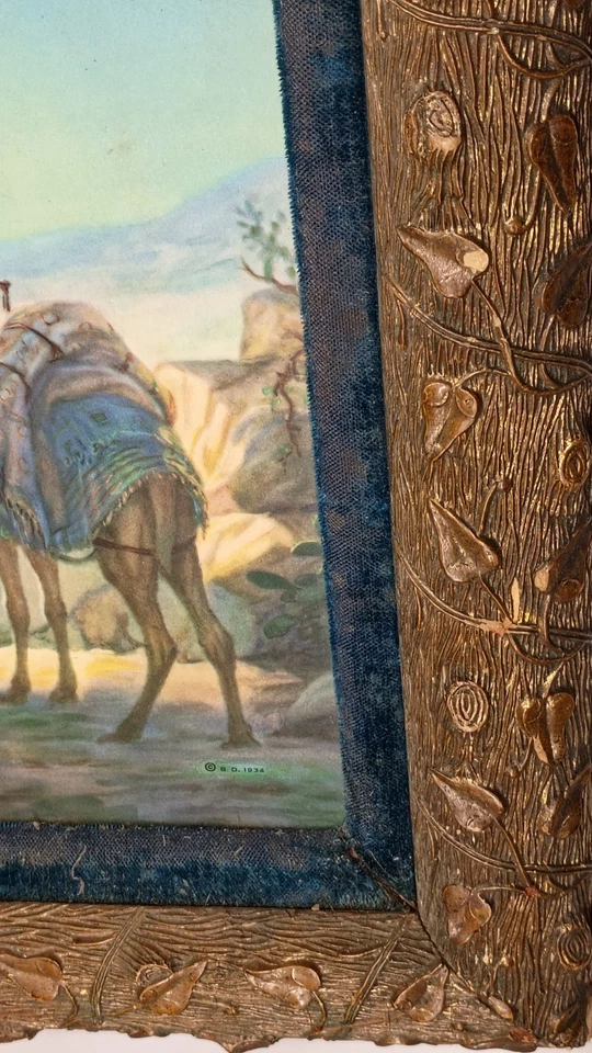 Impresión cromolitográfica firmada enmarcada en yeso de 1934 estrella de Belén Foto 4 de 4