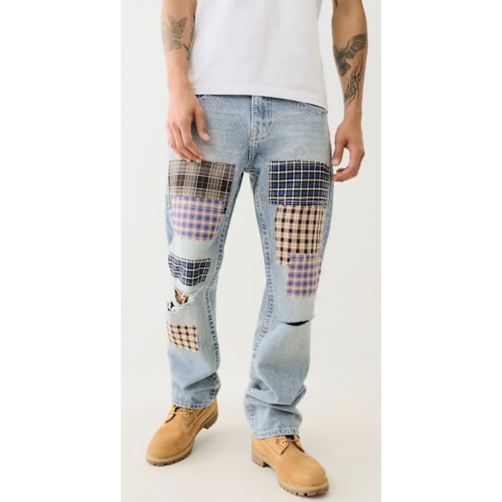 Rare True Religion Ricky Big T Patchwork Applique Straight Jean 34x32 $224