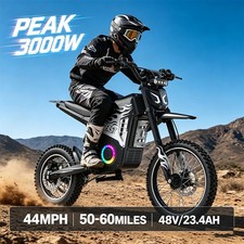 Electric Dirt Bike 3000W Peak 44MPH 48V 23.4AH Off-Road E-Moto for Adults Teens