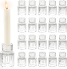 Glass Candlestick Holders Set of 20, Small Clear Candle Holders Bulk, Taper Can