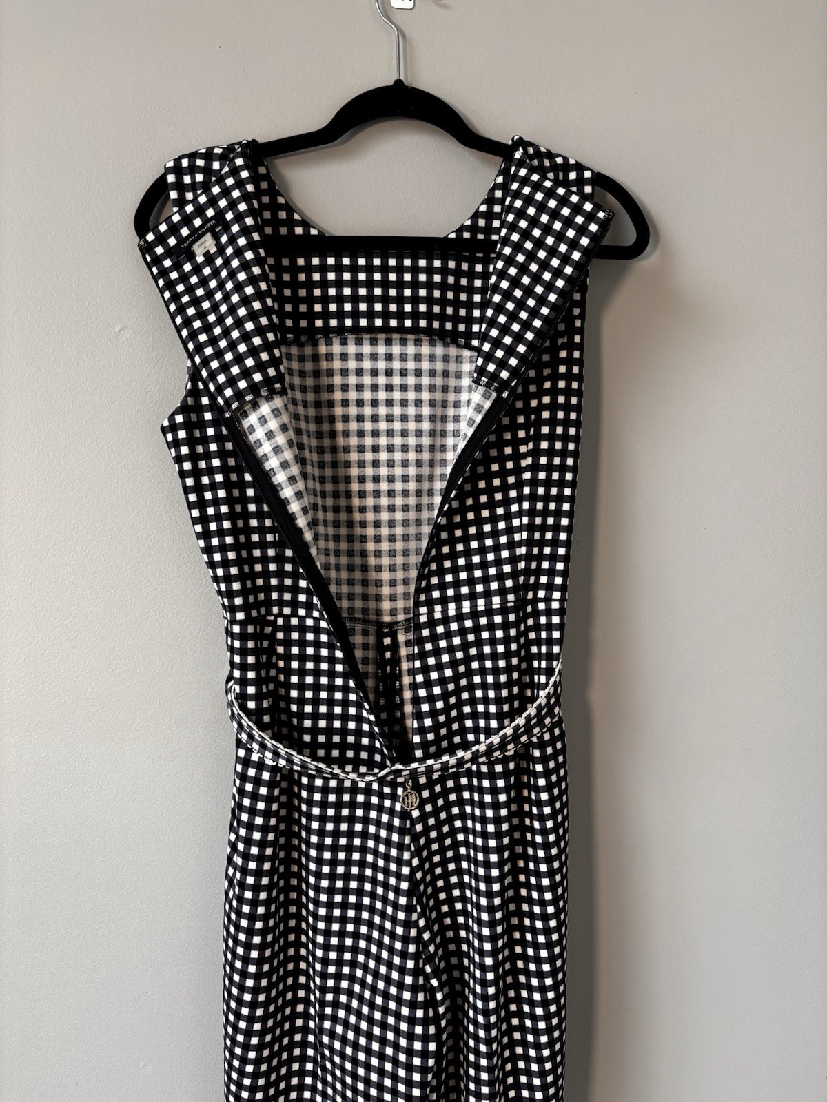 tommy hilfiger Jumpsuit cropped wide leg blue & White plaid belted sleeveless 12 thumbnail 7