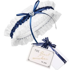 Premium Bridal Garter in Blue for Wedding, Ribbon Embellished with Lace, Sh...
