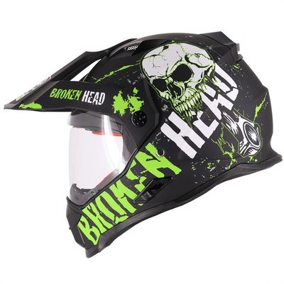 Broken Head Endurohelm Mit Sonnenblende Bone Crusher Grün (Größe S & M)