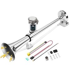 12V 150db Air Horn, 18 Inches Chrome Zinc Single Trumpet Truck Air Horn with