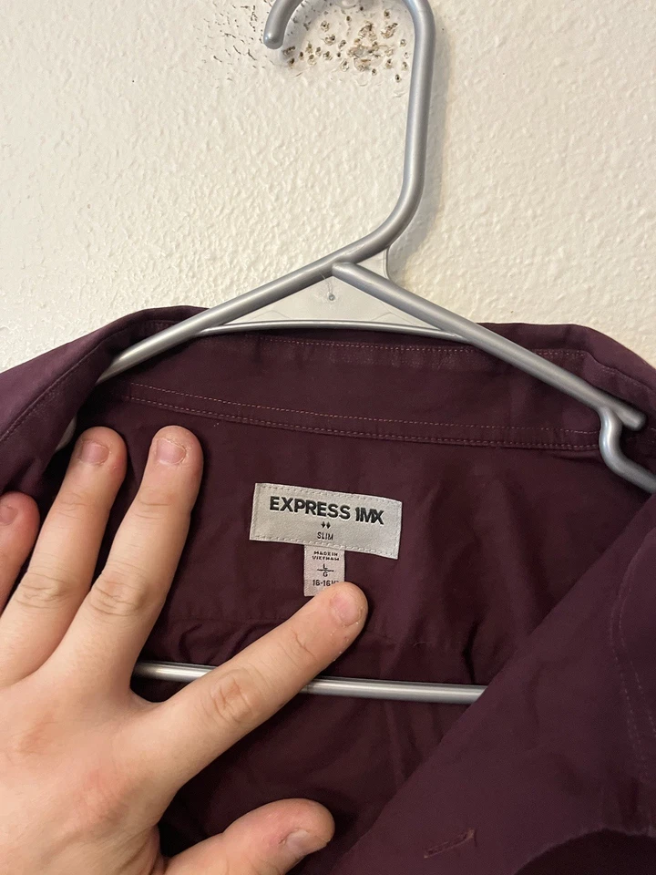 Camisa de vestir Express 1MX extra ajustada lisa adulto granate para hombre grande lisa Foto 2 de 4