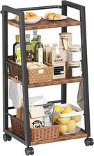 3 Tier Kitchen Storage Cart w Lockable Wheels  6 Hooks Mobile Utility Organizer