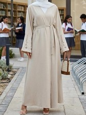 Open Kimono Maxi Dress Muslim Women Embroidery Cardigan Abaya Kaftan Dubai Gown