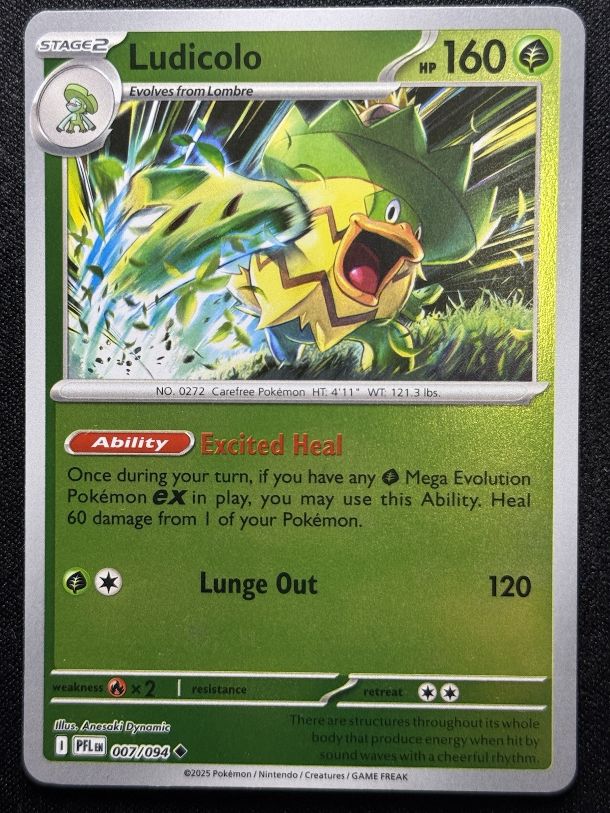 Ludicolo 007/094 Me02: Phantasmal Flames Reverse Holo NM