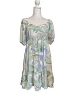 Nine West Empire Waist A-Line Dress Puff Sleeve Tiered Pastel M Cottagecore