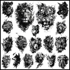 18 Pcs Black Wild Animal Temporary Tattoos for Men Adults  Realistic Lion Tiger