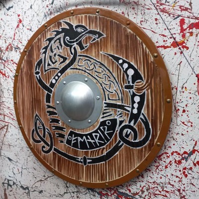 Medieval 24'' Wooden Dragon Viking Authentic Battle Warrior Handmade Shield