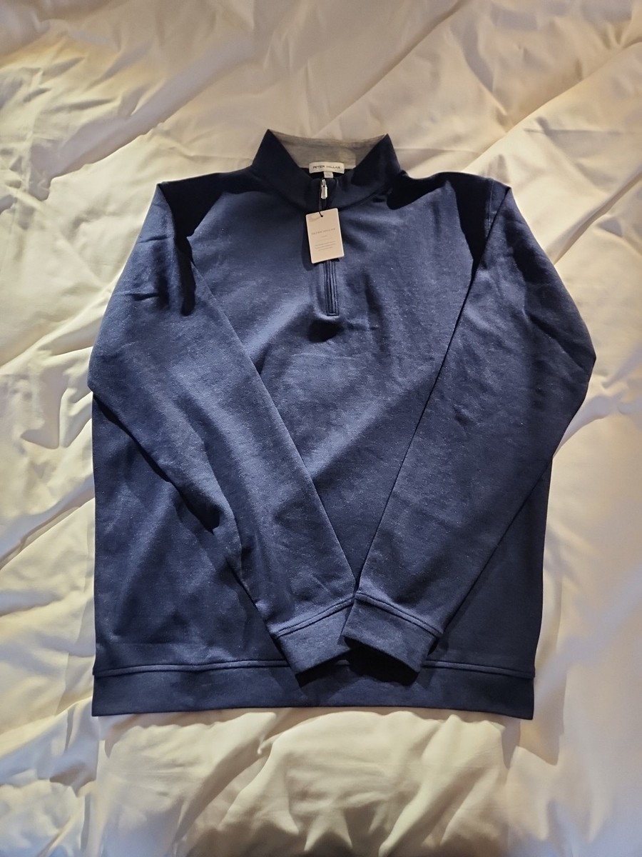 JP Morgan PETER MILLAR 1/4 ZIP SWEATER L & XL SLATE BLUE WHITE