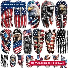 77 Sheets Independence Day Temporary Tattoos, USA Flag Patriotic Waterproof Fake